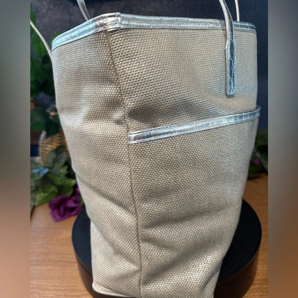 Michael Kors Large Silver Metallic Cotton Tote - Picture 3 of 8